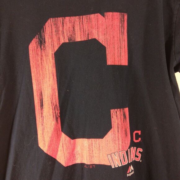 Cleveland Indians Majestic tshirt mens L Large blue C logo short sleeve MLB - Picture 3 of 8